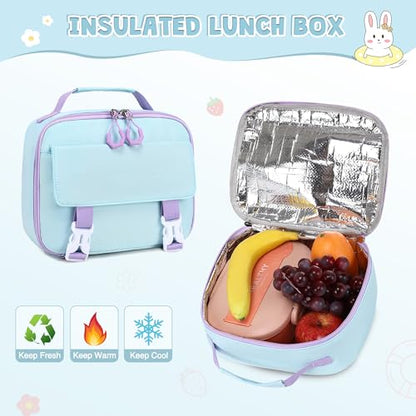 DIGOBAY 3PCS Girls Backpack for School, Cute Kids Backpack for Girls with Lunch Box Pencil Case for Teen Girl Elementary Primary Middle High College School Bookbag with Cute Pins Aquamarine-Purple - color: Aquamarine-purple