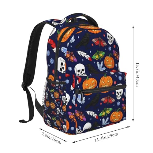 Gym and Sports Backpack Halloween Raven Pumpkin Skull, Lightweight Casual Daypack with Side Water Bottle Pocket for Beach and Outdoor - color: Pattern (269)