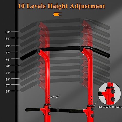 DlandHome Power Tower Pull Up Dip Station Multi-Function Fitness Equipment for Strength Training Adjustable Height Dip Stand for Home Gym - color: Red