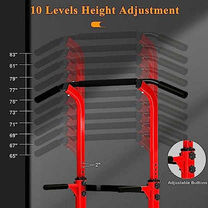 DlandHome Power Tower Pull Up Dip Station Multi-Function Fitness Equipment for Strength Training Adjustable Height Dip Stand for Home Gym - color: Red