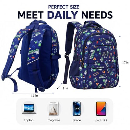MYGOO Boys School Backpack Euclid Truck Blue Bookbag for Elementary Middle School Ages 5-12, 17 inch Large Capacity 24L Kids Student Travel Bags - color: Euclid Truck Blue