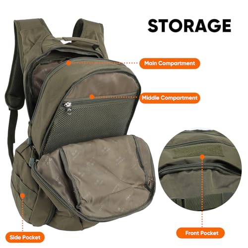 35L Tactical Backpack for Men, MOLLE Military Bug Out Bag, Waterproof Rucksack for Hiking with Hydration Port Army Green - color: Army Green