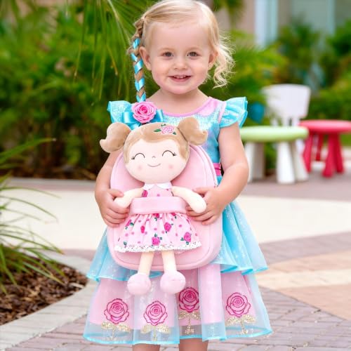 Gloveleya Toddler Backpack Baby Girl Gift Plush Bag Diaper Bag Plush Printed Flower Roses Backpack - color: A011 Printed Roses Backpack, size: 9 inches