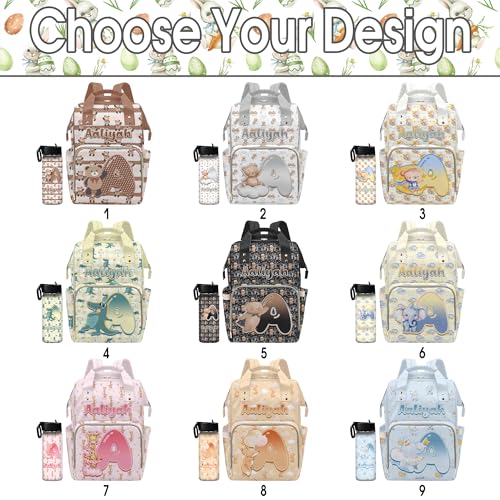 Newcos Personalized Diaper Bag for Boys Baby, Custom Animal Diapers Bags with Name, Newborn Mommy Backpack with Water Bottle Nappy Tote for Women Men Mom Baby Boy Girls Brown - color: Patten 22
