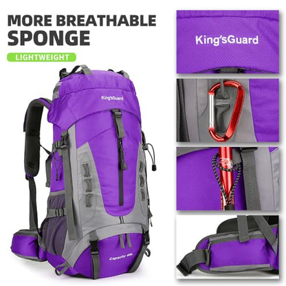 King'sGuard 60L Hiking Backpack for Men and Women Lightweight Camping Hiking Backpack with Rain Cover Large Waterproof Travel Backpack Backpacking Pack (Purple) - color: Purple