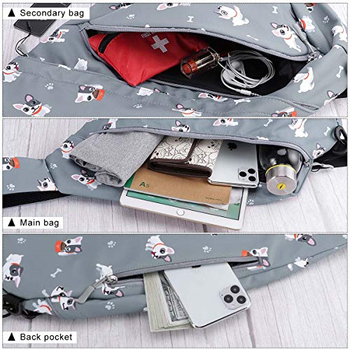 HUA ANGEL Crossbody Sling Bag for Men & Women Lightweight Waterproof Chest Shoulder Bag for Travel Hiking & Everyday Use - color: Grey Puppy