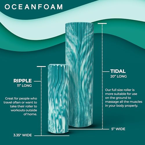 Oceanfoam Tidal Roller - Jade & Seafoam Marbled - Muscle Massage Foam Roller for Back Pain & Stretching - Firm and Ergonomic Wide Wave Textured - Yoga, Athletics, & Wellness - Full Size, 20" x 5" - color: Jade & Seafoam Marbled