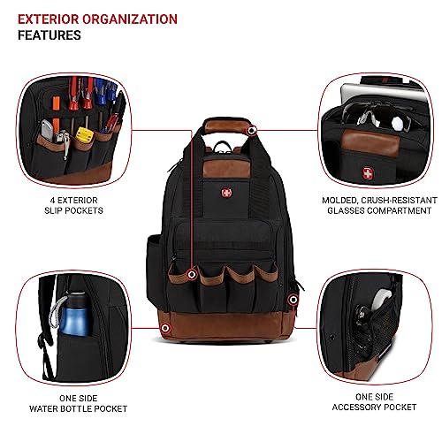 SwissGear Tool Bag Backpack, Fits Up to 15-Inch Laptop, Work Pack, Black/Brown Canvas - color: Black/Brown Canvas, size: Medium