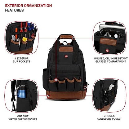 SwissGear Tool Bag Backpack, Fits Up to 15-Inch Laptop, Work Pack, Black/Brown Canvas - color: Black/Brown Canvas, size: Medium