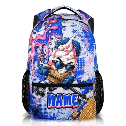Kids Backpack for Boys Personalized Backpacks for Hockey Lovers, Lightweight Bookbag for School Hiking Travel Casual - color: Blue