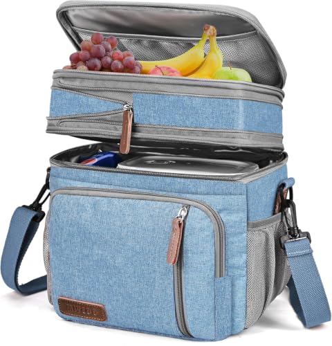 MIYCOO Lunch Bag for Men & Women, Expandable Double Deck Lunch Box, 15L - color: Blue, size: 15L