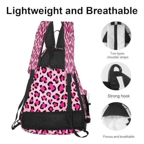 Pickleball Bag for Women & Men – Lightweight Sports Backpack with Paddle Compartments, Dual Carry Modes, Detachable Zippered Strap, Brown Leopard, Great Gift Option for Players - color: Pink Leopard