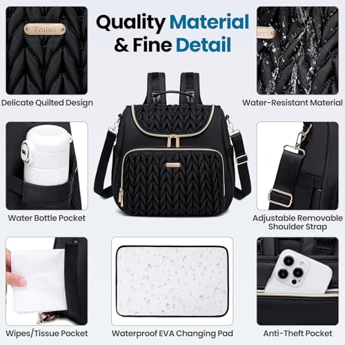 Tealari 4 in 1 Convertible Diaper Bag Backpack,Waterproof Baby Diaper Bag with Changing Pad,Converts into Baby Tote Bag,Diaper Backpack,Stroller Bag and Crossbody Diaper Bag - color: Black