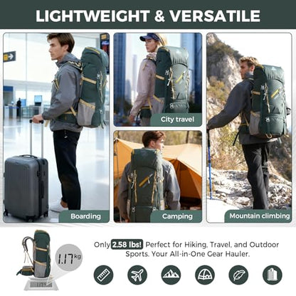 Bseash 65L Waterproof Hiking Camping Backpack with Rain Cover, Outdoor Sport Travel Daypack for Climbing Touring (Dark Green) - color: Dark Green