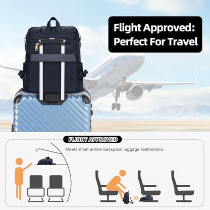 KKXIU Backpack Purse for Women - Multi-pocket Leather backpack for Travel, Work & School with Anti-Theft Lock Pocket, Luggage Strap & Water Bottle Pockets - 13x14x5.2 Inch (Navy) - color: Navy