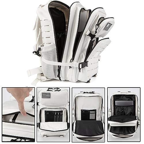 QT&QY 25L/45L Military Tactical Backpack For Men Molle Daypack 3 Day Bug Out Bag Hiking Rucksack With Bottle Holder - color: 45l 2.0 White