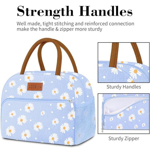 Coobiiya Lunch Bag Lunch Box for Women Men, Reusable Cute Lunchbag - Leakproof, Adult Insulated Lunch Box Tote with Large Capacity, Cooler Container for Work, Travel, Office (Blue Daisy) - color: Blue Daisy
