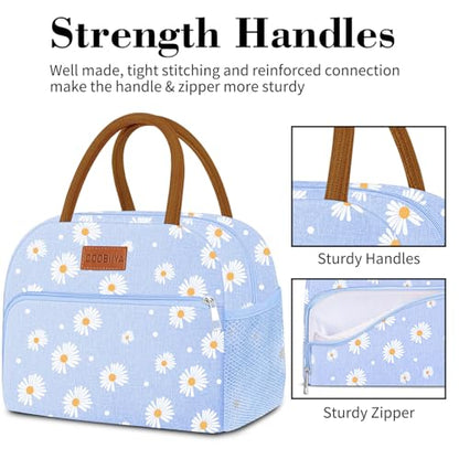 Coobiiya Lunch Bag Lunch Box for Women Men, Reusable Cute Lunchbag - Leakproof, Adult Insulated Lunch Box Tote with Large Capacity, Cooler Container for Work, Travel, Office (Blue Daisy) - color: Blue Daisy