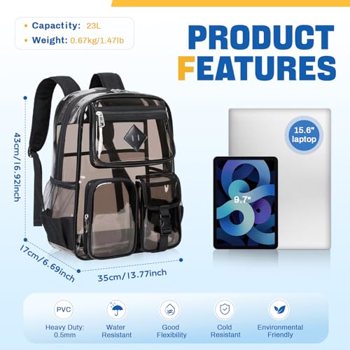 PIG PIG GIRL Clear Backpack for School,Heavy Duty PVC Transparent Bookbag for Girls Stadium Approved See Through Backpack - color: Black and Gray