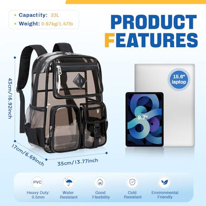 PIG PIG GIRL Clear Backpack for School,Heavy Duty PVC Transparent Bookbag for Girls Stadium Approved See Through Backpack - color: Black and Gray
