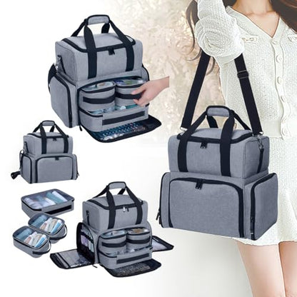 Large Makeup Cosmetic Bag with 3 Removable Case and 2 Removable Dividers Double Layer Travel Storage Organizer, Makeup Brushes Storage Section Grey - color: Grey
