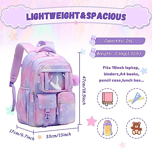 PIG PIG GIRL Kids Backpack for Girls - School Bags for Middle School Students - Book Bag for Elementary Primary - Kawaii Ita Backpack - Purple - color: Purple
