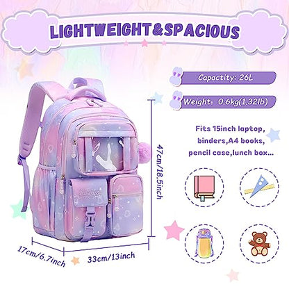 PIG PIG GIRL Kids Backpack for Girls - School Bags for Middle School Students - Book Bag for Elementary Primary - Kawaii Ita Backpack - Purple - color: Purple