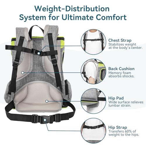 Petsfit Pet Backpack Carrier Easy-Fit Dog Travel Backpack Carrier for Hiking Walking Cycling Suitable for Small Medium Dogs Cats and Rabbits up to 22 Pounds, Green - color: Green