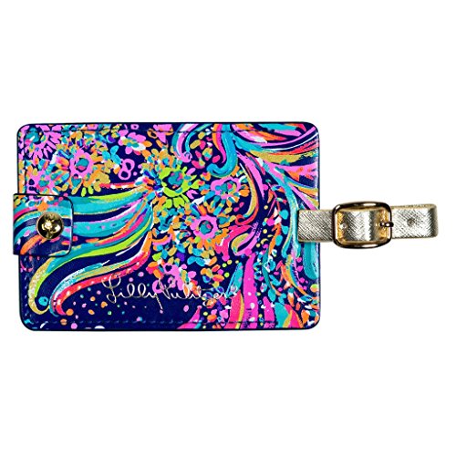 Lilly Pulitzer Leatherette Luggage Tag with Secure Strap, Colorful Suitcase Identifier for Travel - color: Beach Loot