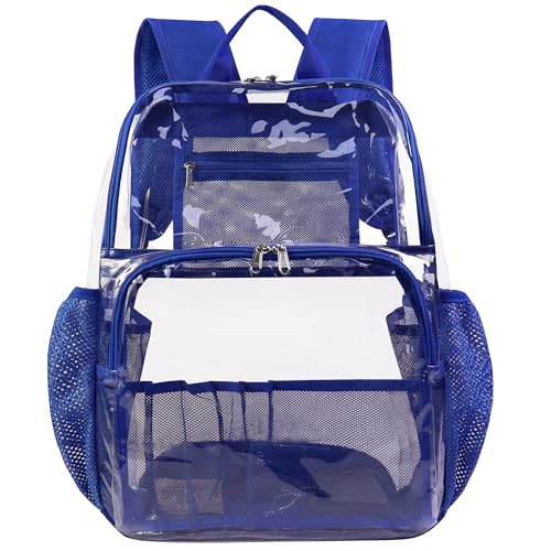 Clear Backpacks for School,18'' Large Clear Backpack Heavy Duty Clear Backpack See Through Backpack Clear Bookbag for Student,School,Work,Travel,Blue - color: Blue