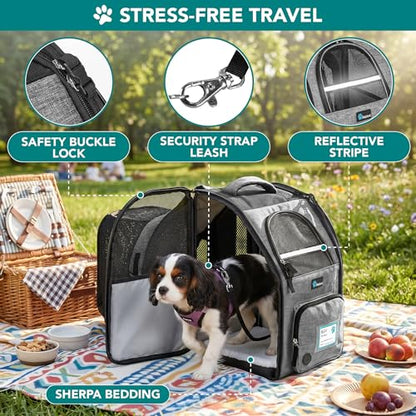 PetAmi Expandable Dog Backpack Carrier for Cats & Pets, Breathable Cat Carrier Backpack with Top Window & Multi-Entry, Ventilated Foldable Travel Carrier for Small Medium Pets up to 18 lbs, Light Gray - color: Gray