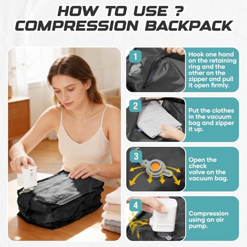 Travel Backpack with Compression Vacuum Storage Bag & Electric Pump, Expandable Flight Approved Carry On Backpack, 18x14x8 inches Personal Item Travel Bag for Men Women, Blue - color: Blue