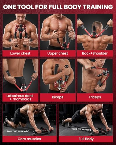 SAKER Twister Arm Trainer, Adjustable Hydraulic Home Gym Equipment for Strength Training, 22-440Lbs Chest Expander with Ab Roller Wheel, Workout Equipment for Men & Women, Arms Chest Core - style: RED