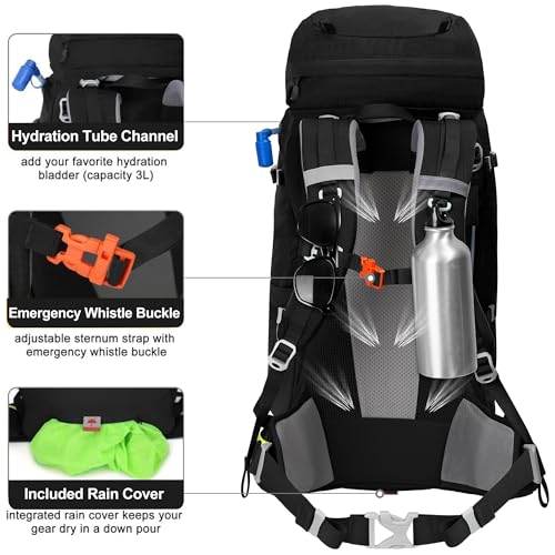 N NEVO RHINO Internal Frame Hiking Backpack 50/60/65/70/80L, Mountain Climbing Camping Backpack Daypack Waterproof Rain Cover | Mountain Climbing - color: 02 Black, size: 45+5L