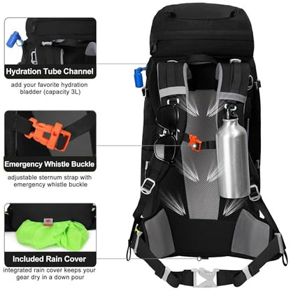 N NEVO RHINO Internal Frame Hiking Backpack 50/60/65/70/80L, Mountain Climbing Camping Backpack Daypack Waterproof Rain Cover | Mountain Climbing - color: 02 Black, size: 45+5L
