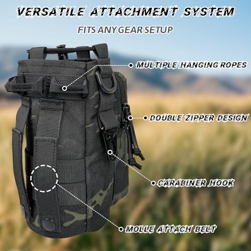 Water Bottle Holder with Strap - Tactical Insulated Water Bottle Sleeve with MOLLE System Water Bottle Cover Cross-Body Pouch for Walking Hiking Camping Gym 32oz&40oz - color: Black Camo
