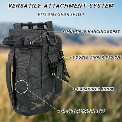 Water Bottle Holder with Strap - Tactical Insulated Water Bottle Sleeve with MOLLE System Water Bottle Cover Cross-Body Pouch for Walking Hiking Camping Gym 32oz&40oz - color: Black Camo