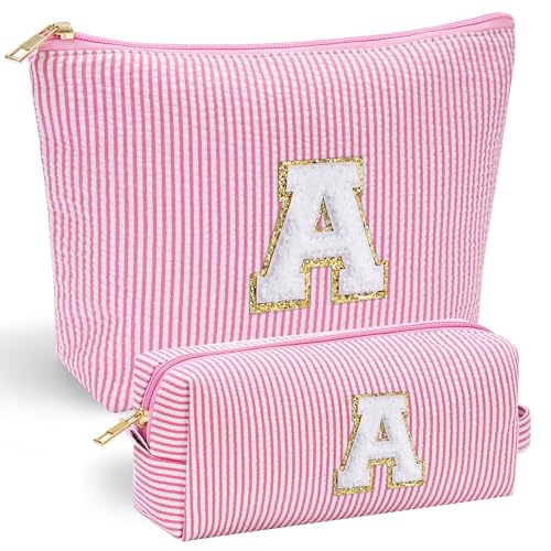 YOOLIFE Birthday Gifts for Women Girls Mom Daughter Birthday Gifts for Kids Teen Girls | Initial Makeup Bag | Travel Cosmetic Bag | 11 12 13 14 15 16 Years Old Girl Gift Teacher Graduation Gift Pink A - color: Pink, style: A