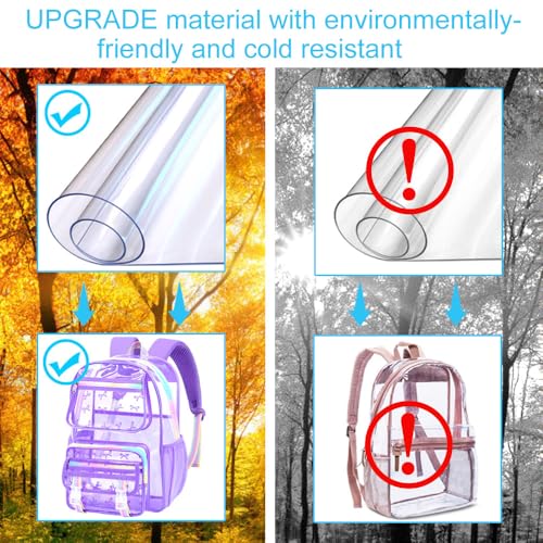 KLFVB 3PCS Girls Clear Backpack Heavy Duty, See Through School Bookbag Set, Cute Transparent Bag for Women - Bow Purple - color: Bow Purple Clear Backpack