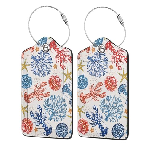 Luggage Tags for Suitcases Cute PU Leather Luggage Tags Travel Name Tags Baggage Tags for Cruise Ships Airport Travel Essentials 2 Pack (Watercolor Lobster) - color: Lobster