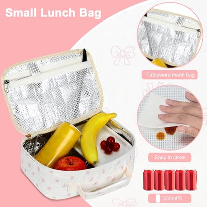 LEDAOU Lunch Bag Kids Lunch Box Girls Boys Insulated Lunch Bag Reusable Lunchbox for School Picnic Hiking Daycare - color: Bow-Flower