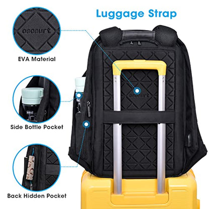 oscaurt Anti Theft Backpack 15.6 Inch Laptop Travel Backpack with Hidden Zipper and USB Charging Port Waterproof Business Computer Bag for Men & Women - color: Black