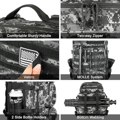 Military Tactical Backpack 25L Day Backpack for Men Molle Army 3 Days Assault Pack Bug Out Bag Water Resistant and Heavy Duty Hiking Treeking Rucksack - Black Digital Camo - color: Black Digital Camo, size: 25L