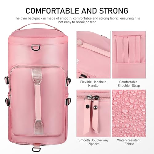 Ciieeo Travel Gym Backpack for Women and Men, Pink Multipurpose Sports Daypack with Wet Compartment and Adjustable Straps, Lightweight Hiking and Swimming Bag for Outdoor Activities