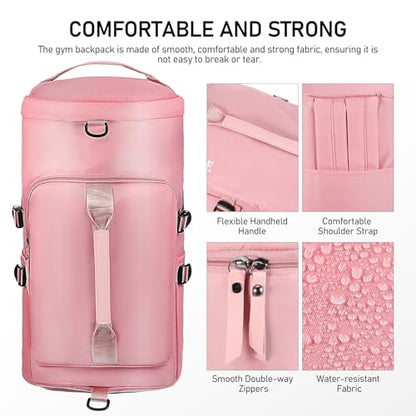 Ciieeo Travel Gym Backpack for Women and Men, Pink Multipurpose Sports Daypack with Wet Compartment and Adjustable Straps, Lightweight Hiking and Swimming Bag for Outdoor Activities