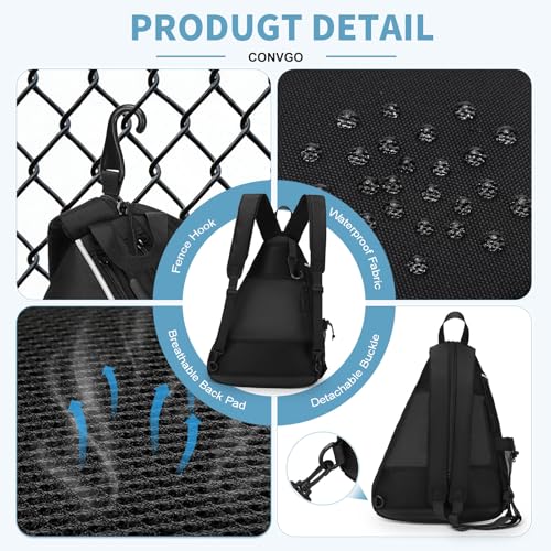 Pickleball Bag for Women Men, Adjustable Pickleball Backpack, 2 in 1 Sports Sling Bag for Pickleball Tennis - color: Black