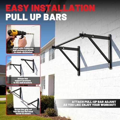 PAPABABE Wall Mounted Pull Up Bar, Chin Up Bar, Strength Training Pull-Up Bars Chin Up Bars for Home Gym - style: 52 inch
