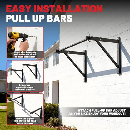 PAPABABE Wall Mounted Pull Up Bar, Chin Up Bar, Strength Training Pull-Up Bars Chin Up Bars for Home Gym - style: 52 inch