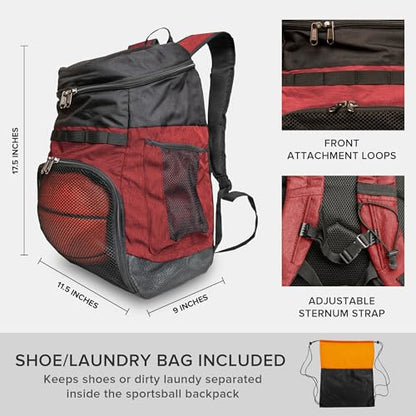 Xelfly Basketball Backpack with Ball Compartment - color: Red