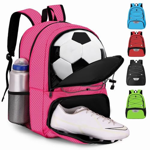 Hsmihair Youth Soccer Bag-Soccer Backpack&Backpack for Football Basketball,with Ball Compartment Separate Cleat Package - color: Pink2
